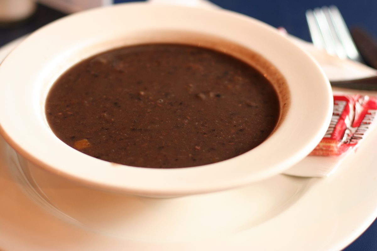 Bowl of thick black bean soup